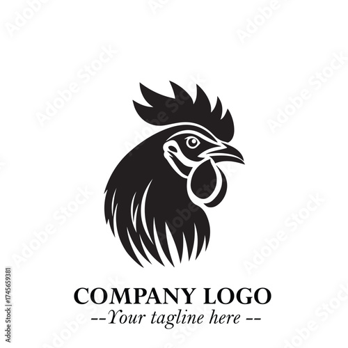 Head of Chicken Logo Symbol Black and White Illustration in Minimalist Modern Vector Design for Branding