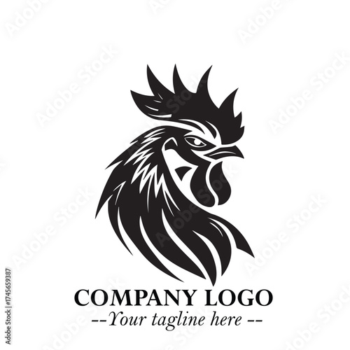 Head of Chicken Logo Symbol Black and White Illustration in Minimalist Modern Vector Design for Branding