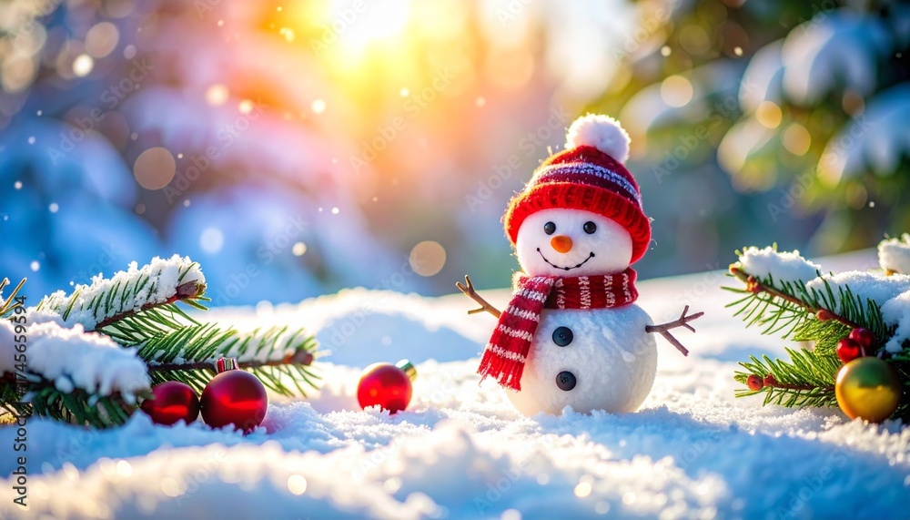 Obraz premium 冬 クリスマスのイメージ かわいい雪だるま