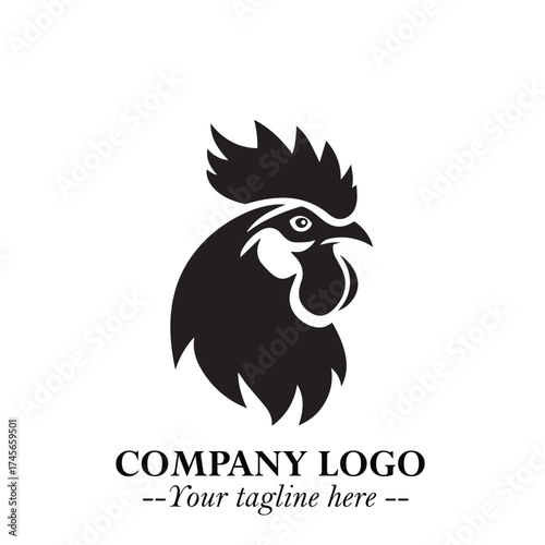Head of Chicken Logo Symbol Black and White Illustration in Minimalist Modern Vector Design for Branding