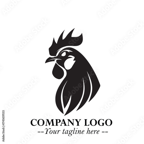 Head of Chicken Logo Symbol Black and White Illustration in Minimalist Modern Vector Design for Branding