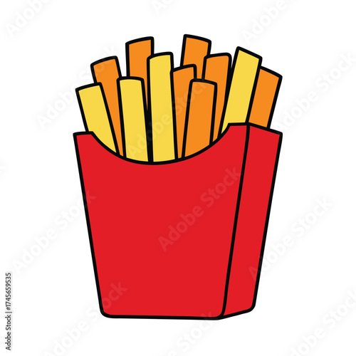 Vector art of french fries in a red paper box illustration