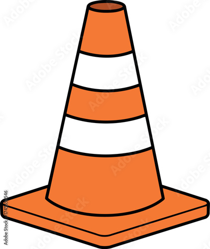 Bright orange traffic cone safety barrier warning construction symbol vector