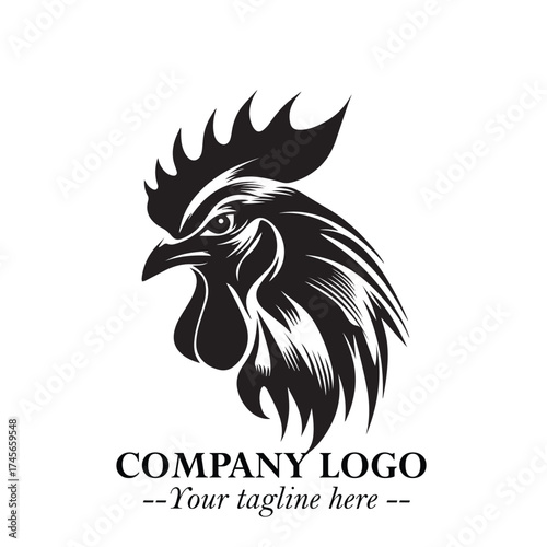 Head of Chicken Logo Symbol Black and White Illustration in Minimalist Modern Vector Design for Branding