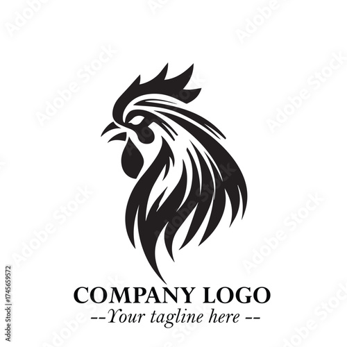 Head of Chicken Logo Symbol Black and White Illustration in Minimalist Modern Vector Design for Branding