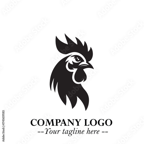 Head of Chicken Logo Symbol Black and White Illustration in Minimalist Modern Vector Design for Branding
