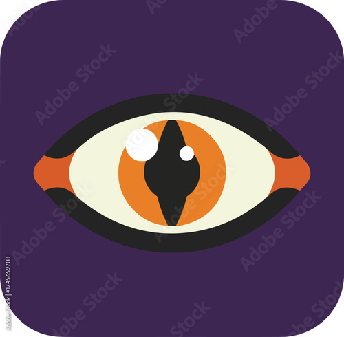 Stylized digital illustration of a single eye with orange iris and black outline on dark purple background