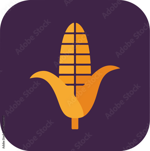 Minimalist illustration of a single ear of corn with orange gradient and dark purple background