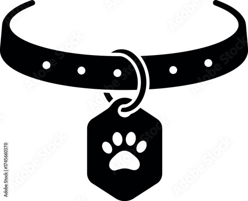 Vector pet collar paw print tag dog cat accessory simple icon vector