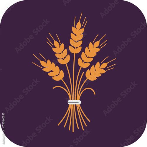 Sheaf of wheat with orange hue on purple background