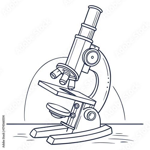 Illustration of a microscope in black and white