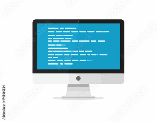 A computer monitor displays lines of code on a plain white background