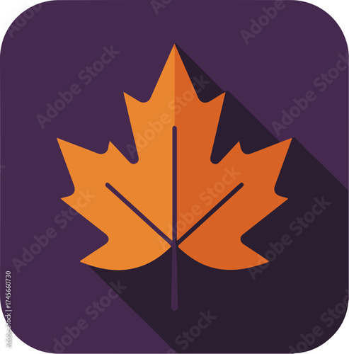 Intricate orange maple leaf with serrated edges on deep purple background