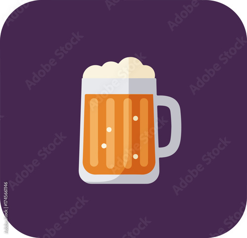 Close-up of vibrant orange beer mug with frothy beer on deep purple background