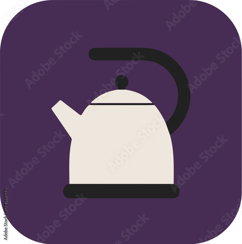 Minimalist white teapot with black handle and lid knob on purple background