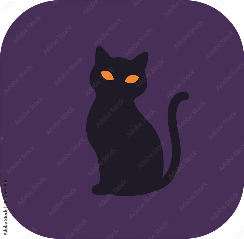 Fototapeta premium Black cat with orange eyes on deep purple background