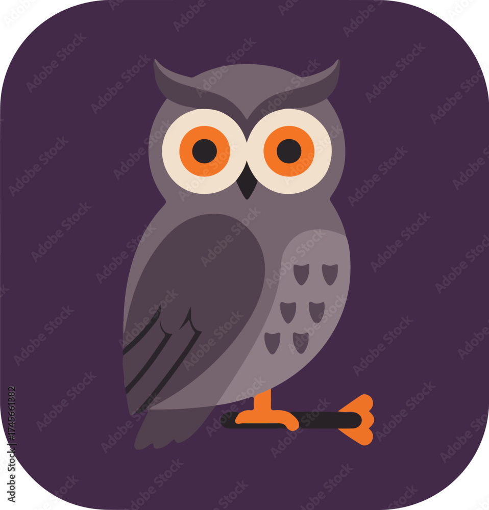 Naklejka premium Illustration of an owl perched on a dark branch against a purple background