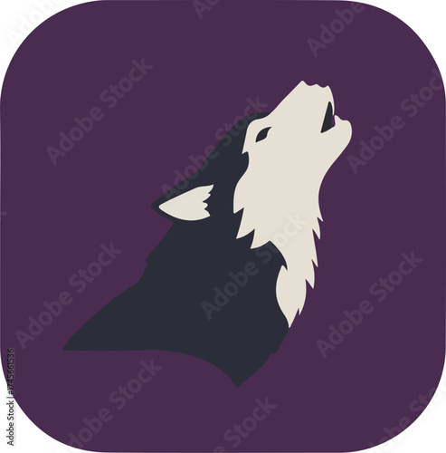 Silhouette of a wolf's head mid-howl against a purple background