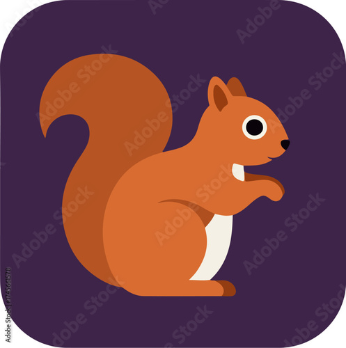 Cartoon squirrel illustration with reddish-brown fur and bushy tail on deep purple background