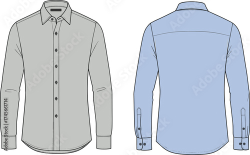 Long sleeve shirt, button up shirt, formal shirt, business shirt, fashion flat sketch, garment design, apparel template, clothing illustration, dress shirt