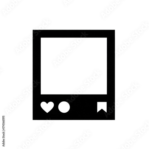 Minimalist outline of a social media frame with icons on a transparent background