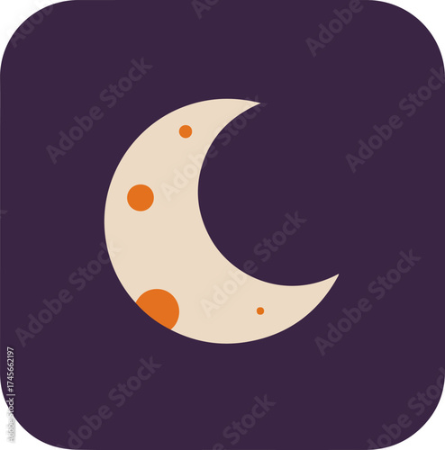 Crescent moon with orange spots on deep purple background