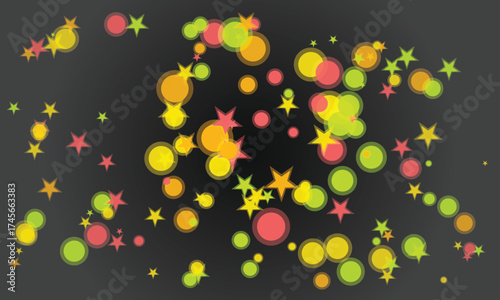 Minimalist illustration with stars and light circles against a dark background