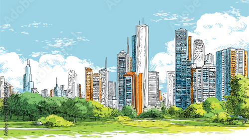 Modern Urban Design with Skyscrapers, Tower Blocks, and Condominiums