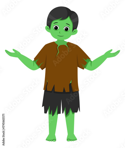 Cute Green Zombie Boy Cartoon Character for Halloween
