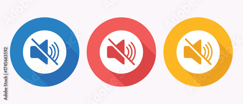 Mute button icons in blue red and yellow representing silence mode across devices