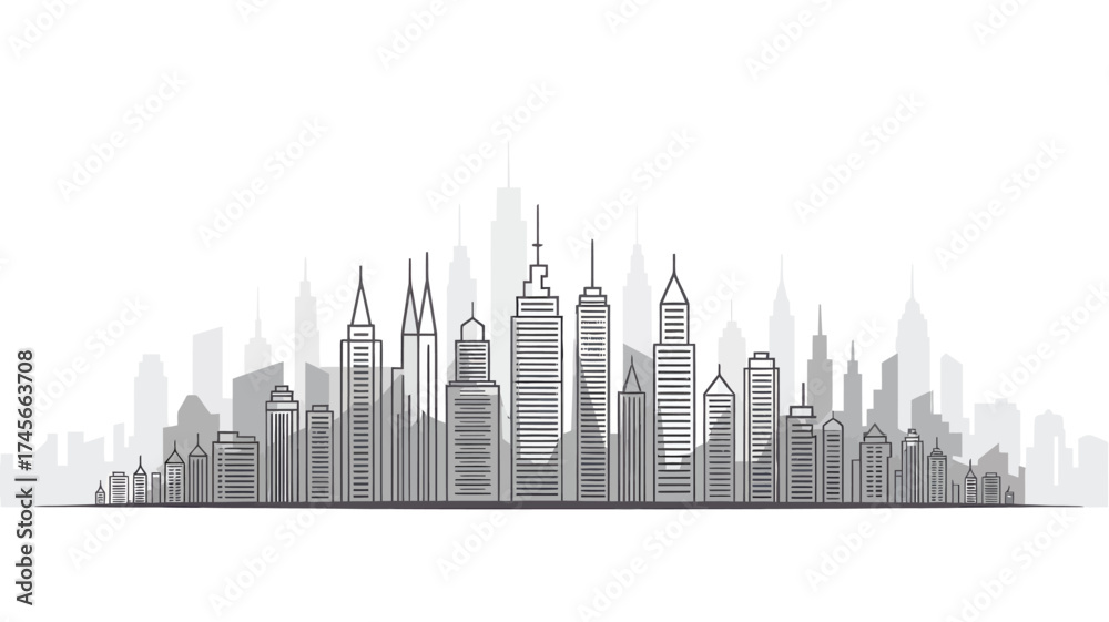 Naklejka premium City skyline silhouette vector illustration of urban cityscape with skyscrapers and buildings isolated on white background