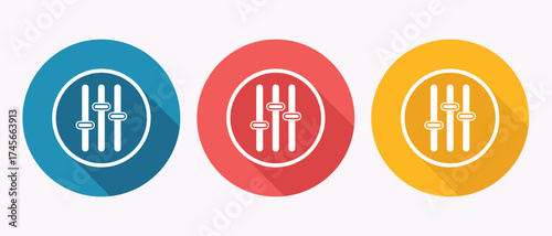 Colorful Equalizer Flat Design Icons Representing Audio Mixing and Control Panel