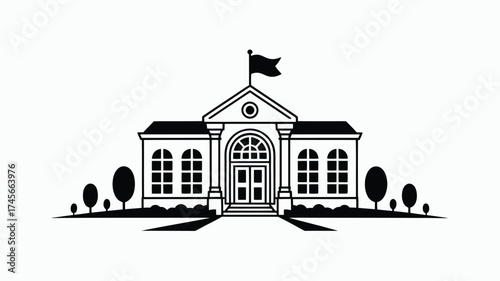 Vector illustration of a courthouse building simple black and white design suitable for legal or government themed graphics