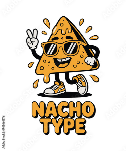 Cartoon Nacho Character with Sunglasses and Peace Sign