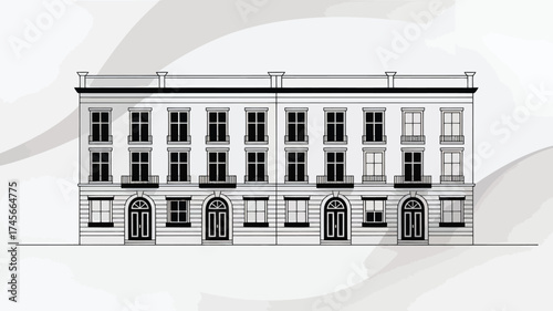 Detailed vector illustration of a classical building facade architectural design element isolated on white background