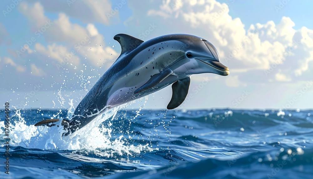 Fototapeta premium Dolphin Leaping from the Ocean: A Majestic Marine Moment.