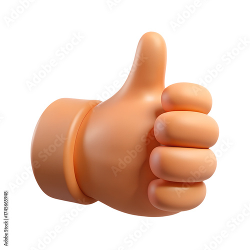 3D Cartoon Hand Giving Thumbs Up Gesture Isolated on Transparent Background for Approval or Positive Feedback
