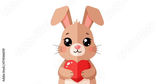 Adorable bunny character illustration with a heart, ideal for valentines and easter greetings