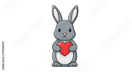 Cute cartoon rabbit holding a red heart, expressing love and affection on Valentine's Day
