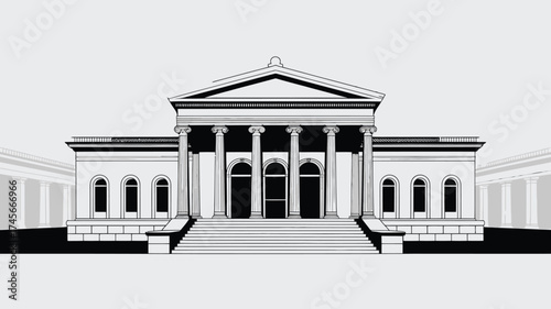 Illustration of a classical building facade with columns a vector design suitable for architectural presentations or historical contexts