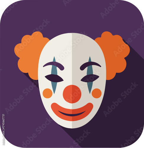 Portrait of a clown with exaggerated theatrical features and bold high-contrast colors