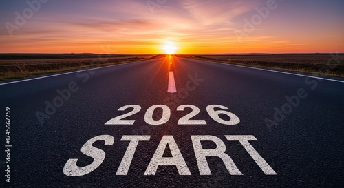 Progress and Forward Path, A serene sunset over an open road with 2026 new beginnings and journeys ahead.