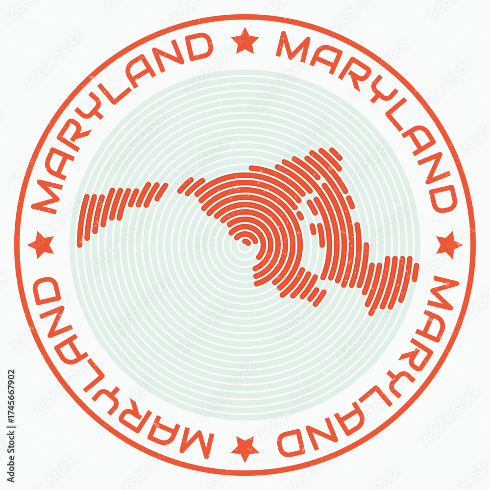Obraz premium Maryland map with round title. State shape rings. Maryland text around the state boundary shape. Artistic vector illustration.