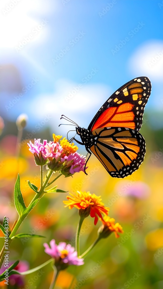 Obraz premium Monarch butterfly perched on a colorful flower