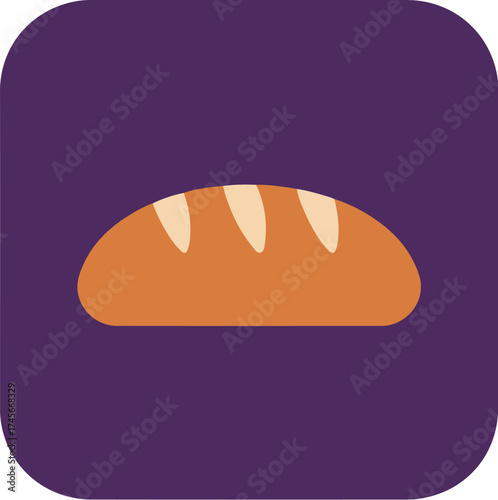 Freshly baked loaf of bread with diagonal slashes on a purple background
