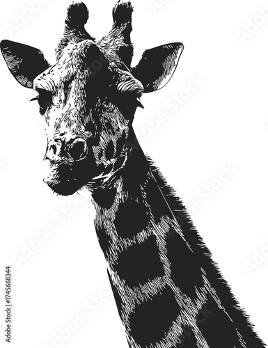 Giraffe head portrait sketch hand drawn black white line art — stock vector