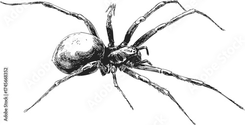 Spider sketch hand drawn detailed arachnid with long legs on white — stock vector