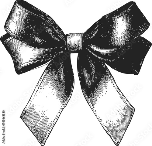Bow sketch hand drawn vintage ribbon with detailed shading — stock vector