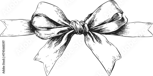 Bow ribbon sketch hand drawn decorative knot illustration — stock vector