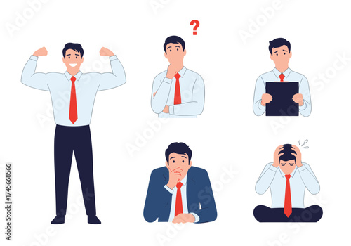 A collection of businessmen displaying various emotions and poses.